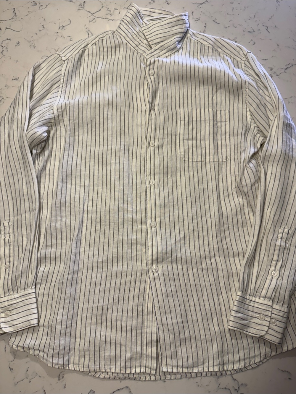 Uniqlo premium linen striped long sleeve button down shirt